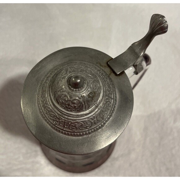 Egermann Bohemian Ruby Cut Glass Stein Pewter Lid Beer Tankard Deer Stag Czech - Picture 7 of 13